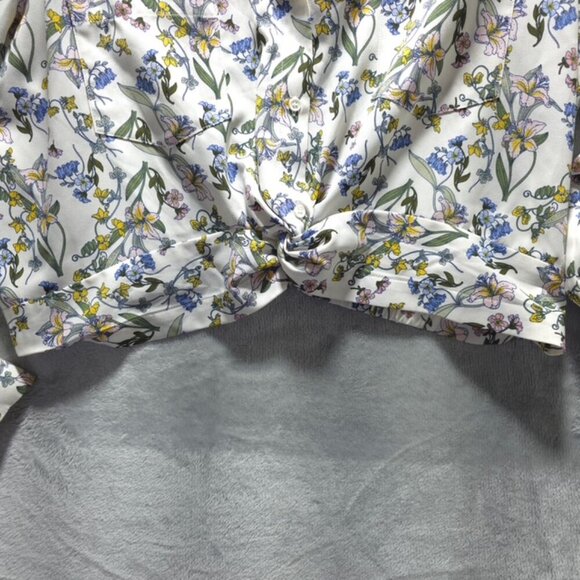7th Avenue New York & Company Floral Button-Up Blouse XL Semi-Crop front knot - Picture 5 of 11